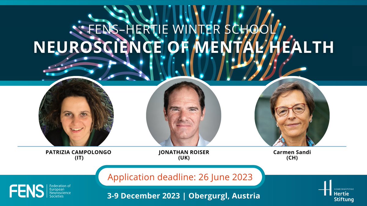FENS (@fensorg) on Twitter photo 🤩 Curious to discover the latest #neuroscience and mental health research? Don’t miss out on the incredible opportunities waiting for you at the next #WinterSchool.
Apply NOW for a stipend, and you can get a waived registration:
👉 loom.ly/08beKno
<a href="/PatriziaCampol1/">Patrizia Campolongo</a> 🤩 Curious to discover the latest #neuroscience and mental health research? Don’t miss out on the incredible opportunities waiting for you at the next #WinterSchool.
Apply NOW for a stipend, and you can get a waived registration:
👉 loom.ly/08beKno
<a href="/PatriziaCampol1/">Patrizia Campolongo</a>