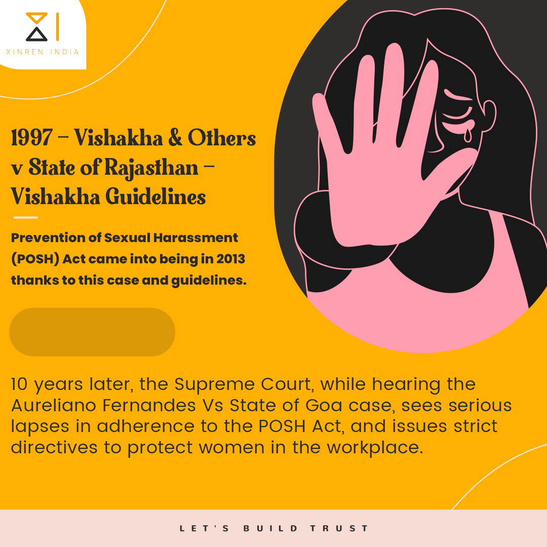 10 years later, the #SupremeCourt, while hearing the Aureliano Fernandes Vs State of #Goa case, sees serious lapses in adherence to the #POSHAct, and issues strict directives to protect #women in the #workplace.

#sexualharassmentlaw #safeworkplace #workplaceindia #womensafety