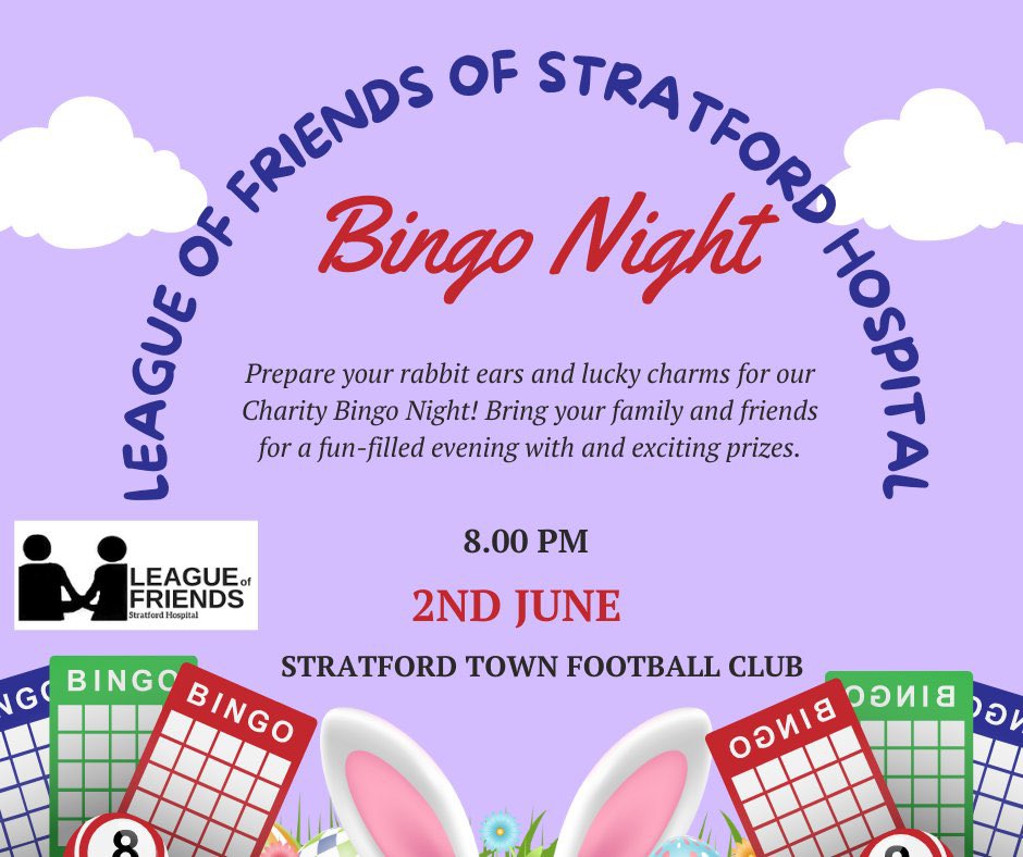 StratHospital's tweet photo. Please join us this evening. Doors open at 7pm with eyes down at 8pm. Huge thanks to @StratfordTownFC for all their support for this charity event. #stratforduponavon https://t.co/4xjLpB3UgK