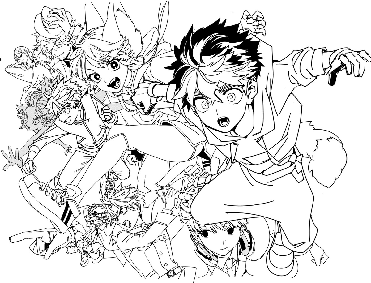 うおおお!!巻頭カラー!!……の下書き 時間切れまでキャラ追加しましたが五人が限界でした。