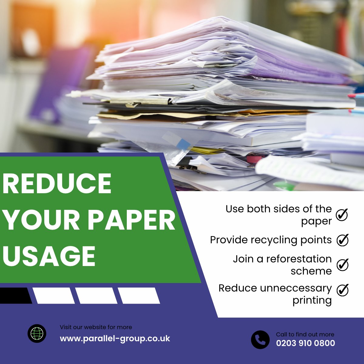 Parallel_Group_'s tweet photo. We speak with many businesses who want to reduce their paper consumption; there are many reasons why reducing paper use is critical - from cost savings to protecting our environment.
https://t.co/Q8c3IelDXI
#sustainability #paperuse https://t.co/ko0IxxR9cA