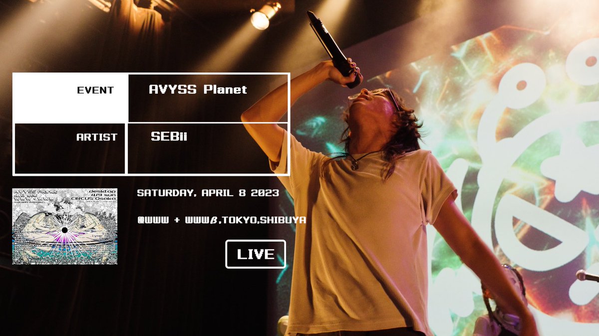 tk_elephant's tweet photo. https://t.co/MdN3UDxEWy

SEBii @sebseb122_ 
live at AVYSS Planet 2023.4.8
full on YouTube
📍
TOKYO/SHIBUYA @WWW_shibuya 
・
shoot,edit by me from @sce___official https://t.co/UB2AjhVagu