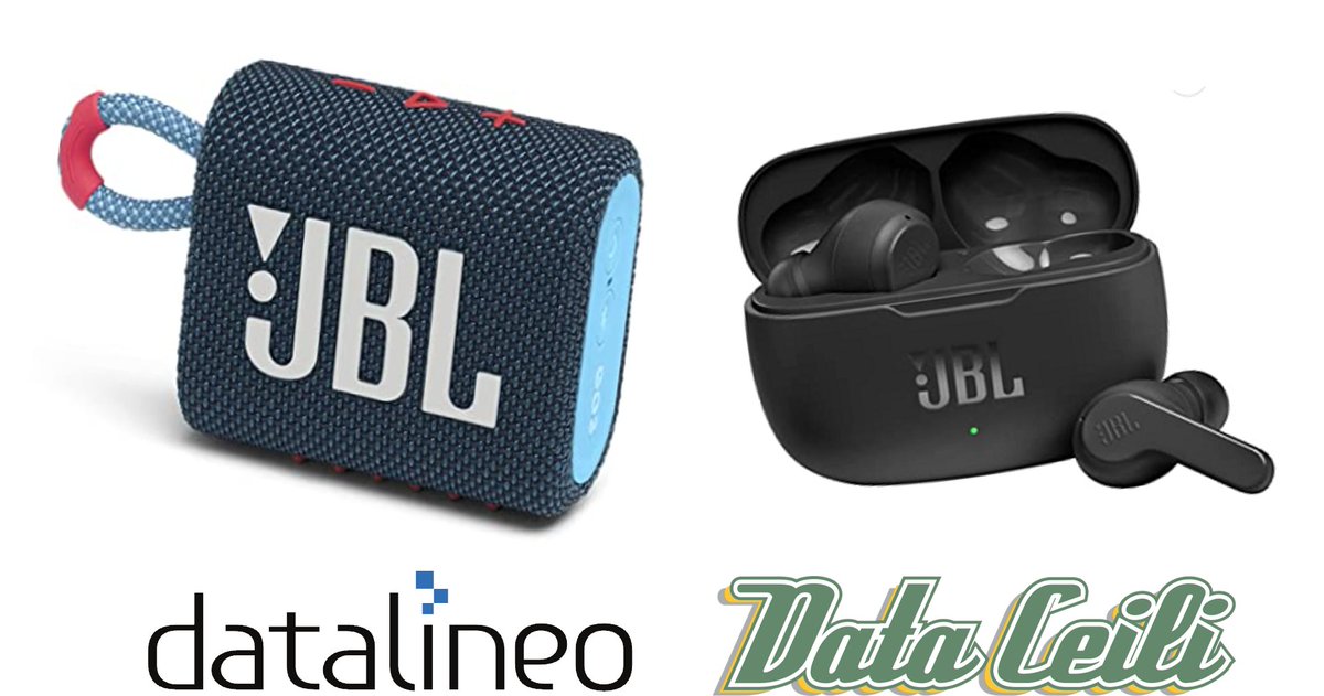 datalineo's tweet photo. 🏆Our sponsor prizes for @DataCeili arrived today. 
Instead of 1 big prize, we're giving away 4 small prizes. 
2 x JBL GO3 speakers and 2 x JBL WAVE200 Earpods!
To enter come to the @Datalineo booth and we'll scan you in to be in with a chance! https://t.co/frRvRpBJfB