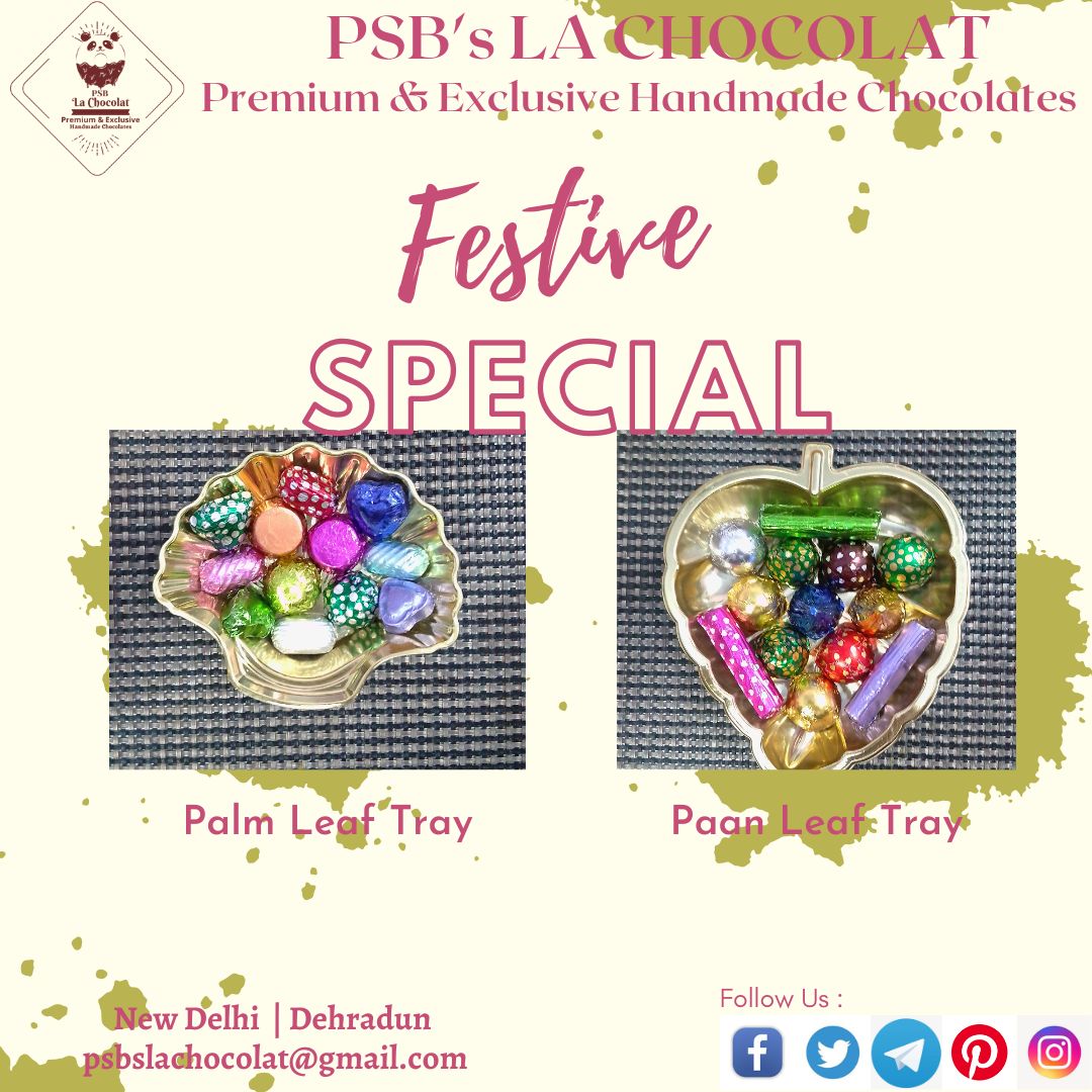 #festive #special 
#palm #leaf #tray 
#paan #leaf #tray 

#assorted #handmade #chocolates #pure #fresh 

#psblachocolat #premium #exclusive #delhi #dehradun #eatfresh #buylocal #supportlocal #productofbharat