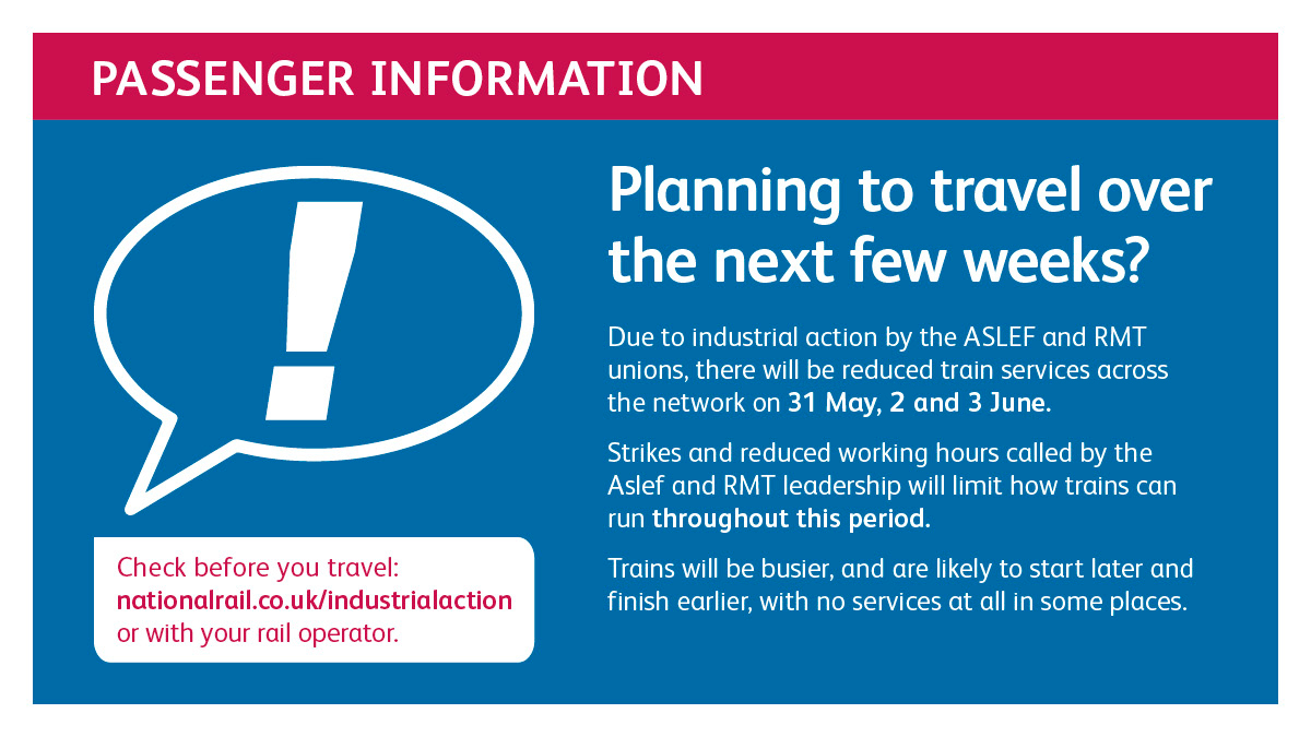 ⚠️ Travelling by train this week?

📲 Check before you travel during planned industrial action

❗ There will be no trains serving some lines of routes and those trains which are running are likely to be extremely busy

👉 Please plan your journey @nationalrailenq