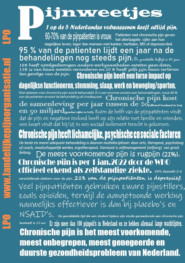 AnnaRaymann's tweet photo. Met 3 miljoen volwassenen met chronische pijn kent iedereen wel iemand die aanhoudend pijn heeft. Je weet het alleen vaak niet, of hebt geen idee van de impact die dit heeft op het dagelijkse leven van die persoon. https://t.co/Cq5WtxydCe