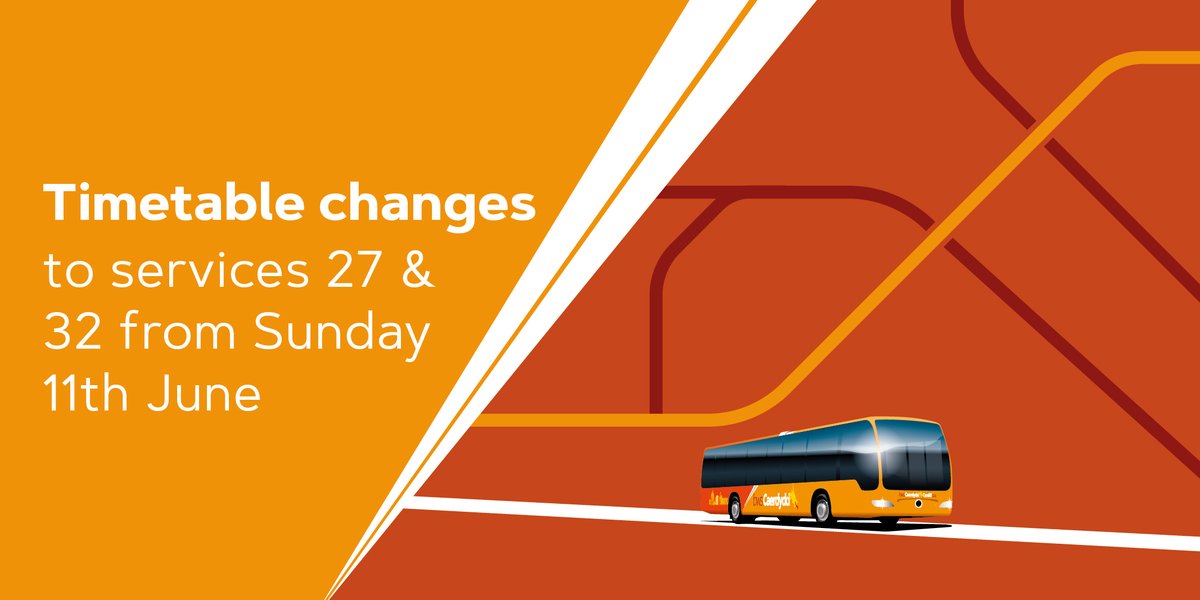 Cardiffbus's tweet photo. We're updating the timetables on services 27 and 32 to reflect changes to traffic levels.  The new timetables will be in place from Sunday 11th June.   From this date, the route of service 32 will also change.

Find out more at https://t.co/f9K3iCT7bE https://t.co/nMbmeXN5Ym