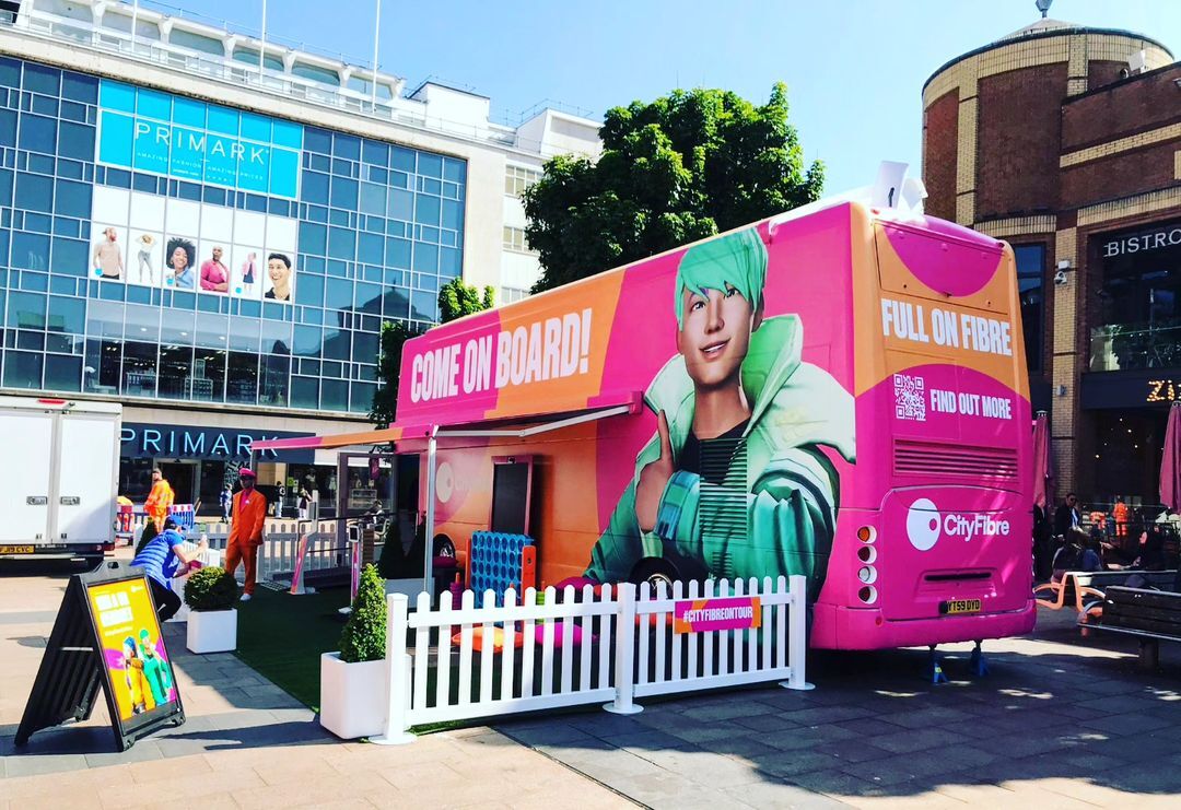 TheBusBusiness's tweet photo. Summer is a few weeks away, and City Fibre are touring in their vibrant new experiential bus - that we created!   Keep your eyes peeled for this wonderful bus! https://t.co/hVhOTByvko