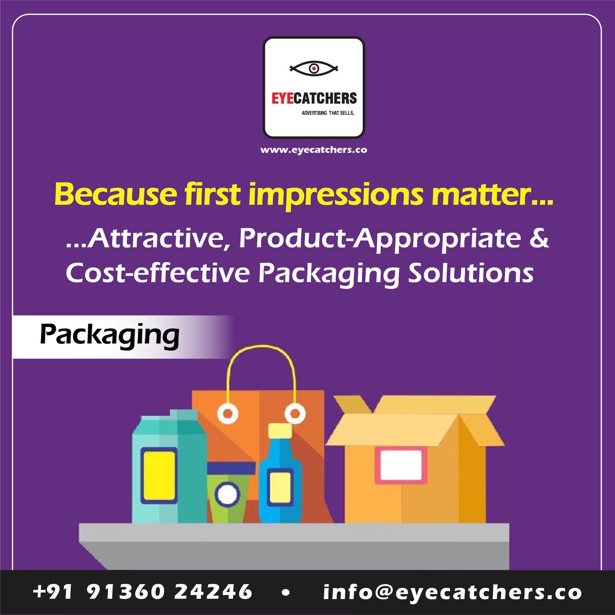 PACKAGING IS AN ART!

+91 9136024246
info@eyecatchers.co
eyecatchers.co

#Eyecatchers #Advertising #Branding #CreativeSolutions #DigitalMarketing #MarketingCommunications #Mumbai #Thane #Business #DigitalAgency #Packaging