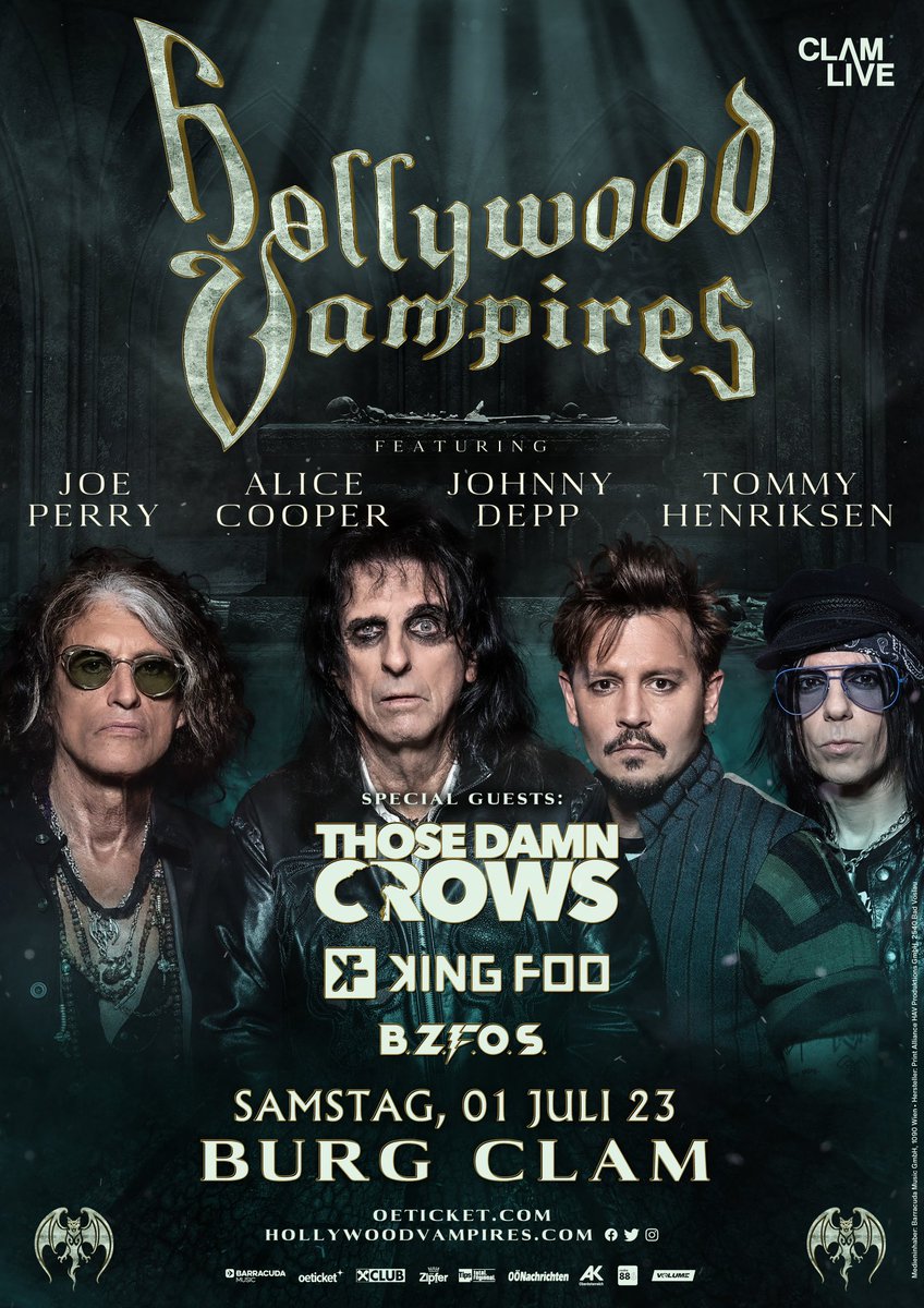 We’re delighted to announce yet another European show with the mighty <a href="/hollywoodvamps/">Hollywood Vampires</a> , marking our first time in Austria on July 1st 🇦🇹 

For all currently announced dates, head to thosedamncrows.com