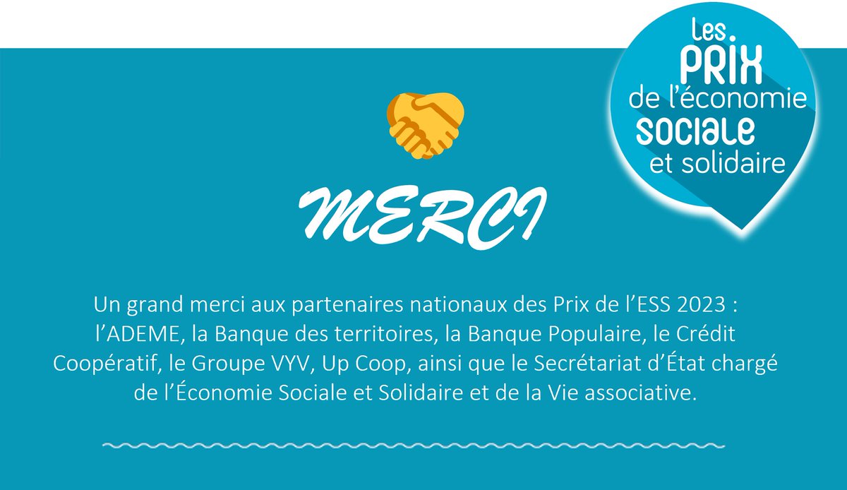 mois_ESS's tweet photo. 🏆🤝 Les #PrixESS23 n’existeraient pas sans EUX !
Merci à l'@ademe @BanqueDesTerr @BanquePop @credit_coop_ @MarleneSchiappa @UpCoop et @Groupe_VYV, pour leur soutien en tant que partenaires du dispositif national ! https://t.co/pFaqbLSdku