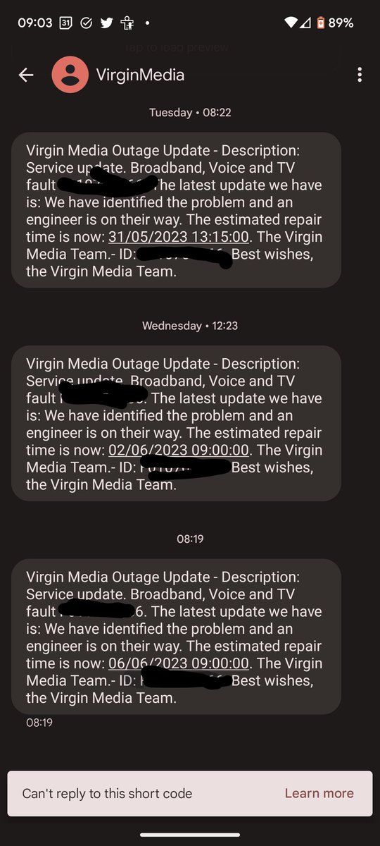 Trejster's tweet photo. Am I getting fobbed off? Poor play @virginmedia after around 20 years of my loyal business this is how you treat a customer who leaves. https://t.co/KfJ9yWaTYC