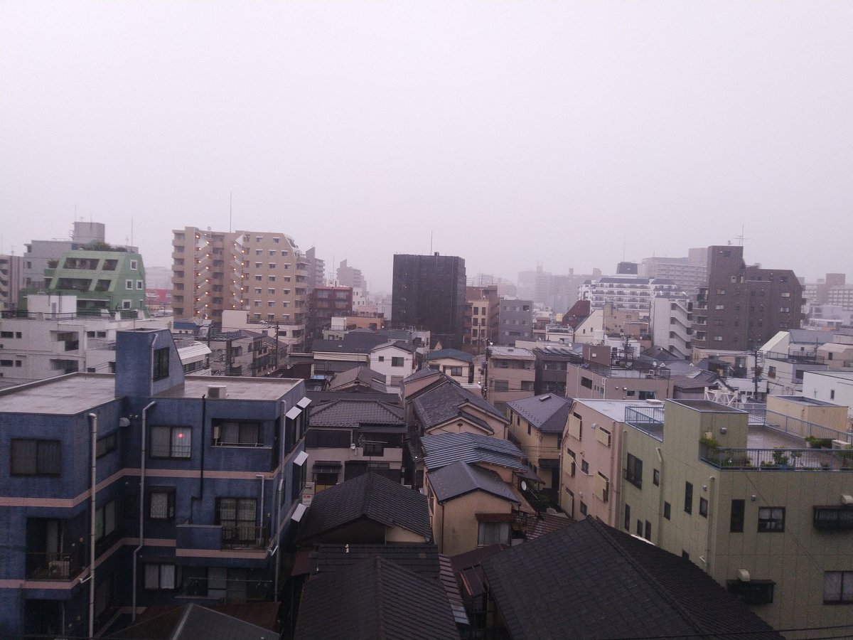 mattgarf's tweet photo. Piove dalle 2:30 di stanotte, cioè da più di 14 ore.  #tokyo #TyphoonMawar https://t.co/wiBRg9vE2c