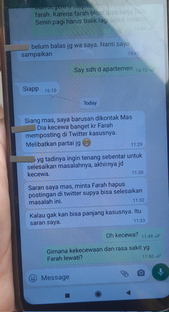 Saya diminta untuk menghapus cuitan saya oleh pihak mantan suami saya. Alasannya, dia butuh ketenangan. Ketenangan seperti apa? Saya masih ingat sorot matanya saat menceraikan saya dan hempasan tangannya ketika saya ingin meraihnya.