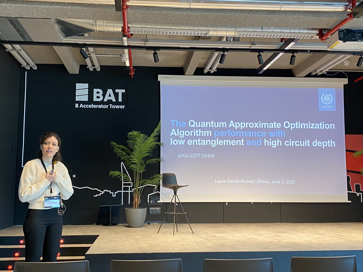 qmisanz's tweet image. Now @l_gar_alv from @chalmersuniv is also talking about the limitations of QAOA with a talk entitled The Quantum Approximate Optimization Algorithm performance with low entanglement and high circuit depth @NquireC #QuantumAlgorithms