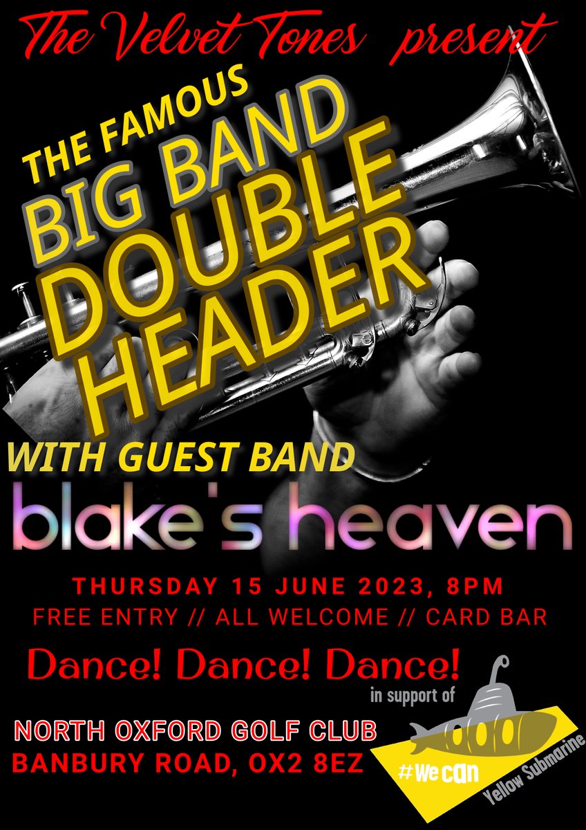 VTBigBand's tweet photo. Hello folks! It's that time again - the next Big Band Double Header is coming up! And this month we have the ever-brilliant Blake's Heaven! It'll be a fab evening of great music with some truly original arrangements. Bring your friends and family - and your Dancing Shoes! https://t.co/DXVixxMzBq
