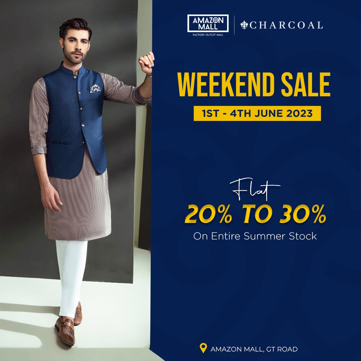 ⚜️ CHARCOAL ⚜️

WEEKEND SALE 1st - 4th June 2023!
FLAT 20% - 30% *On Entire Summer Stock.

📍Location: 1st Floor, Amazon Outlet Mall, GT Road

#amazonoutletmall #imarat #amazonmall #amazonmallislamabad #Islamabad #pakistan #rawalpindi #charcoal #charcoalpakistan