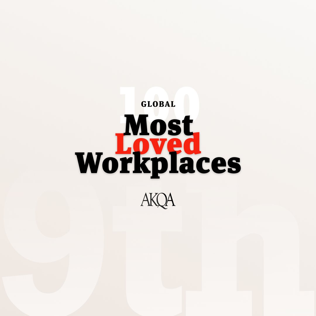 AKQA's tweet photo. In Newsweek’s Top 100 Global Most Loved Workplaces, AKQA proudly takes 9th position, thanks to the inspirational contribution of our extraordinary team. https://t.co/DBFZRrDClX https://t.co/fQ4uE4tvD5