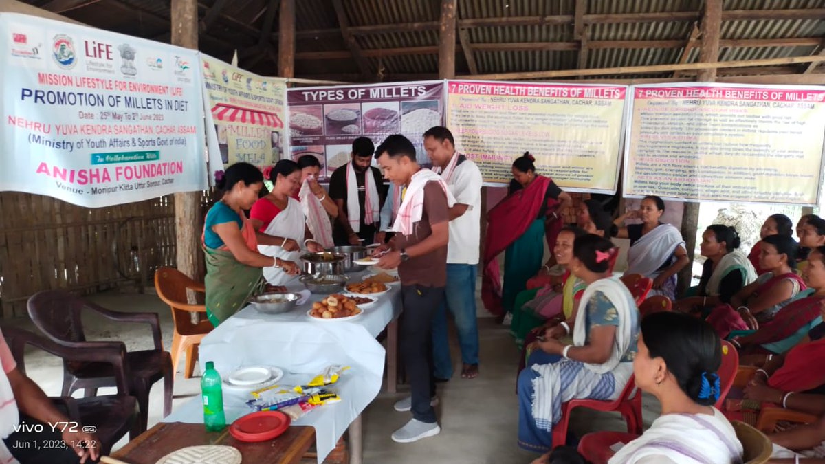 nykcachar's tweet photo. "Millets  Food Mela as a part of Mission LiFE" programme was organized by Nehru  Yuva Kendra Cachar Assam in collaboration with Youth Volunteers of  ANISHA FOUNDATION on 01/06/2023      @Nyksindia  @Inkhuanguang_RD  @YASMinistry  @Anurag_Office  @NITKM2021   @NisithPramanik https://t.co/F9CLveFue6