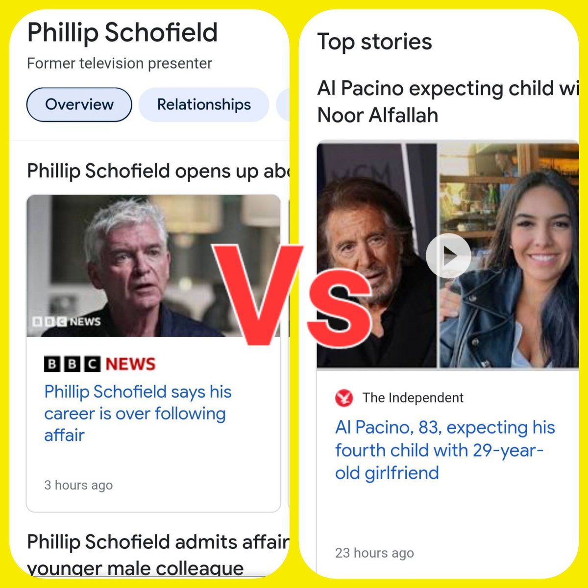 sendt0adri's tweet image. A gay man, out of work, verbally abused by media etc for an affair which to this day broke the sanctity of marriage VS a very old man being branded a hero for having a baby with his 29yr old girlfriend. #TheHypocricsyIsReal #InnocentUntilProvenGuilty #LeaveHimAlone @Schofe