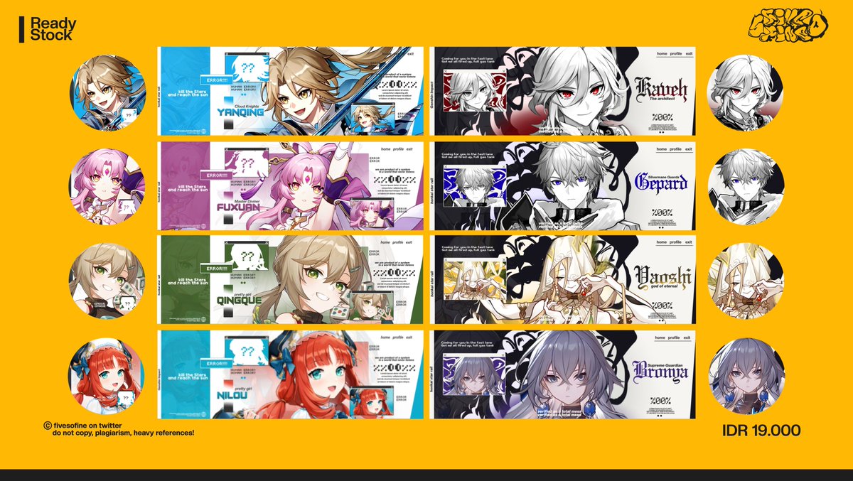 fivesofine's tweet photo. halo boleh minta bantu RTnya? akunku gamasuk HT, makasih!

hai, five ada layout ready stock anak HSR dan genshin both hehim sama lucu! harganya 19k/each ya. bisa diambil jam 21.00 nanti. by fee booking 3k/item dimulai dari jam 17.00 ayo jajan!

#zonauang #zonaba https://t.co/aDaASfw4kg