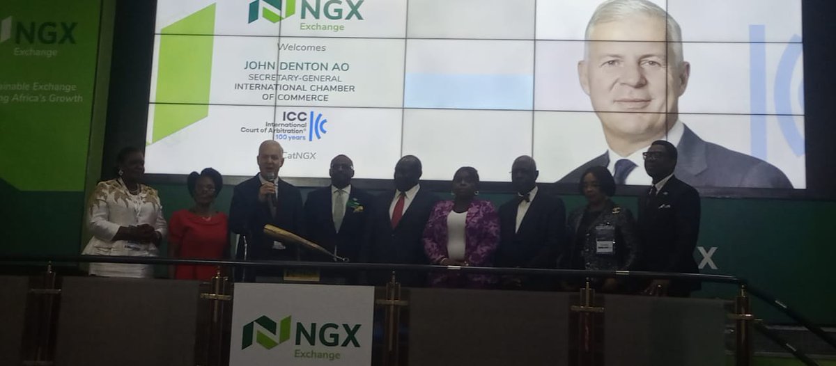 John Denton, ICC Secretary General and ICC Nigeria Board Members at the closing of trade at Nigeria Stock Exchange yesterday.

#ICC #TradePowerhouse #NigeriaStockExchange #BusinessLeaders