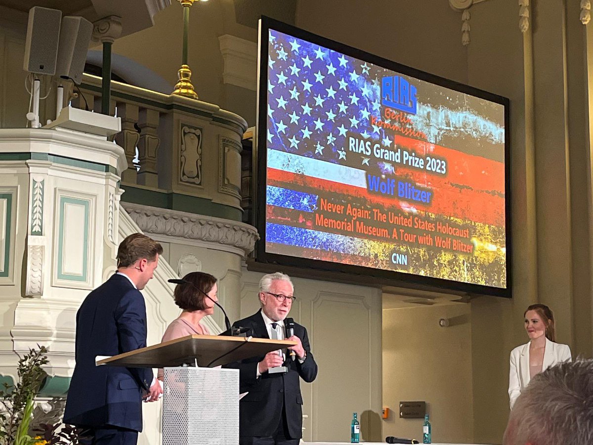 Wolf Blitzer on X: I was honored last night to receive the RIAS Berlin  Commission's prestigious Grand Prize 2023 for our recent @cnn documentary  “Never Again” my tour of the United States Holocaust Memorial Museum in  Washington. And receiving this
