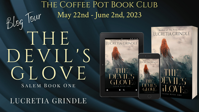 Welcome to the final day of our blog tour for

༻*·.The Devil's Glove.·*༺
by Lucretia Grindle!

Check out today's stops, sharing an intriguing excerpt & a wonderful new review to end the tour with!
thecoffeepotbookclub.blogspot.com/2023/04/blog-t…
#TheDevilsGlove #HistoricalFiction #WitchTrials #BlogTour