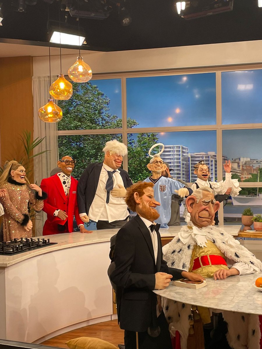 SpittingImage's tweet photo. The lunatics have taken over the asylum! Catch the cast of Spitting Image The Musical on @ThisMorning from 10am! #SpittingImage https://t.co/2afRnq8v0b
