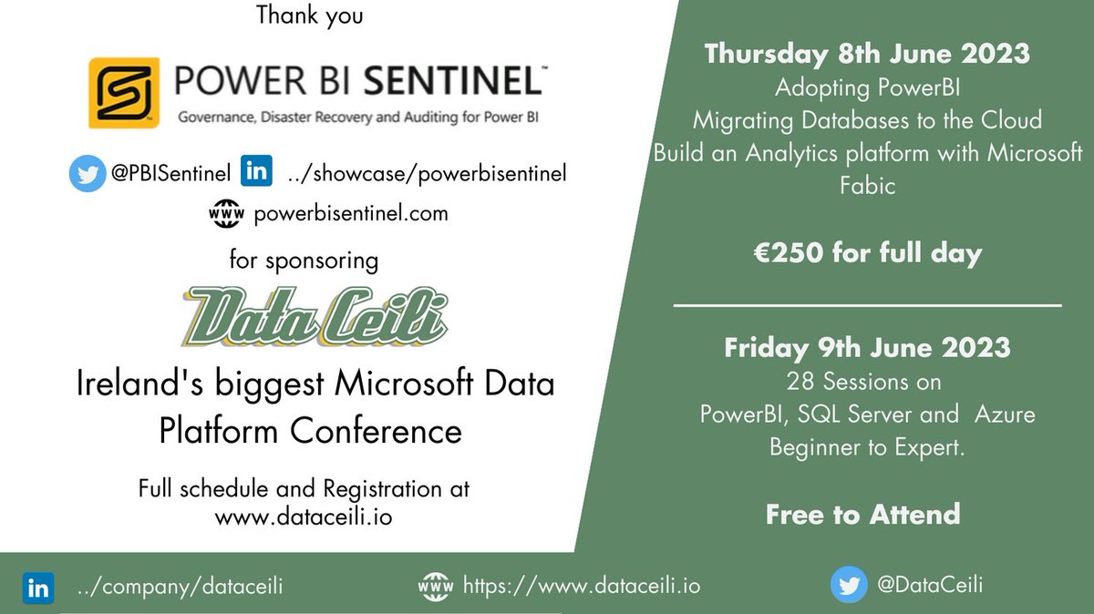 DataCeili (@dataceili) on Twitter photo Community events like #DataCéilí are not possible without our wonderful sponsors. Thank you Power BI Sentinel for supporting us. Find out more about <a href="/PBISentinel/">Power BI Sentinel</a> at powerbisentinel.com. Sign up to attend at dataceili.io Community events like #DataCéilí are not possible without our wonderful sponsors. Thank you Power BI Sentinel for supporting us. Find out more about <a href="/PBISentinel/">Power BI Sentinel</a> at powerbisentinel.com. Sign up to attend at dataceili.io