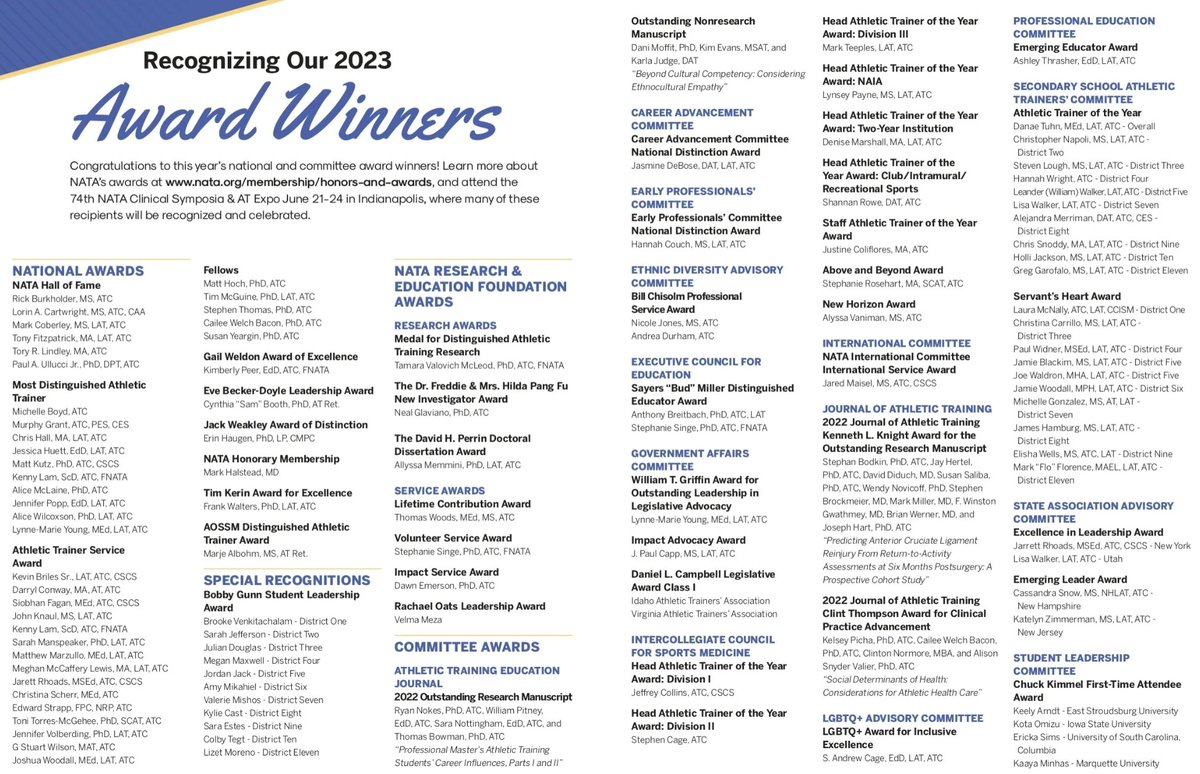 JaredATC's tweet photo. Thank you @NATA1950 @NATA_IC for the very kind recognition. It would not have been possible to make progress without the collaboration of my international AT colleagues that take risks, educate, support and advocate all around the world. @wfatt #APATS #ATtwitter #AT4all #NATA2023 https://t.co/nJkfljJMRS
