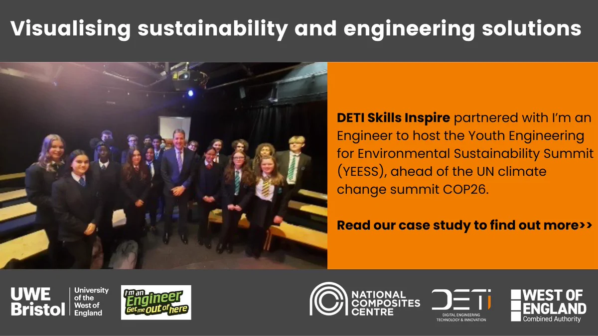 Visualising sustainability and engineering solutions: DETI Skills Inspire partnered with I'm an Engineer to host the Youth Engineering for Environmental Sustainability Summit (YEESS), ahead of the UN climate change summit COP26.

Read our case study to find out more: https://www.nccuk.com/news/deti-visualising-sustainability-and-engineering-solutions/

Image: Participants of YEESS