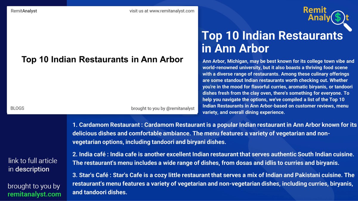 While Ann Arbor is renowned for its vibrant college town atmosphere and prestigious university, it also boasts an incredible food scene, including a variety of mouthwatering Indian restaurants.
remitanalyst.com/blogs/79-top-1…
#AnnArbor #IndianRestaurants #FoodieFinds #CulinaryExploration