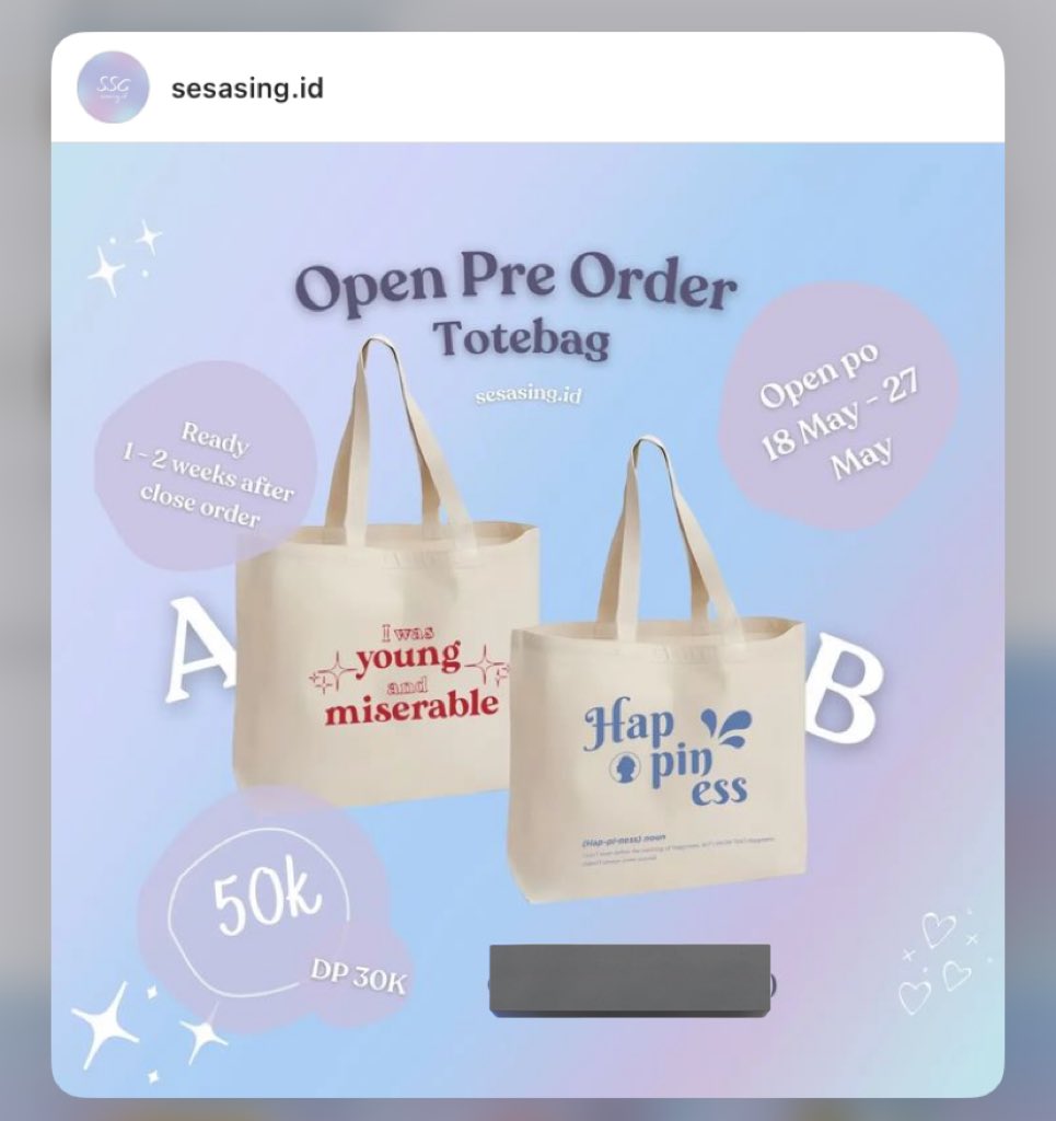 temen-temen maaf oot tapi plis bantuin danusan aku lewat beli totebag ini huhu. aku tau desainnya ngga seberapa tapi aku hopeless sampe mau pingsan 🙏🏻

ini linknya: bit.ly/HARSAToteBagMe… 

tapi kalau males isi langsung dm aku aja gpp ini bisa dikirim ke seluruh indonesia 🤍