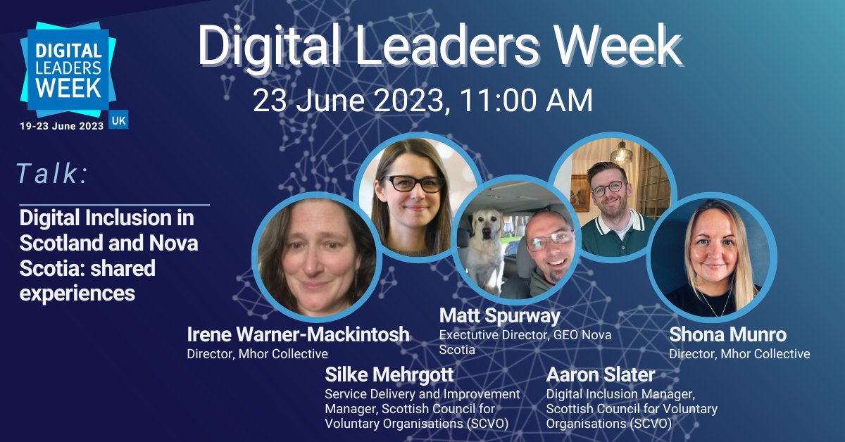 I'm looking forward to sharing experiences of digital inclusion in Scotland 🏴󠁧󠁢󠁳󠁣󠁴󠁿and Nova Scotia 🇨🇦 as part of #DLWeek @DigiLeaders with our friends at @MhorCollective and GEO Nova Scotia. Register at bit.ly/45KwhBm