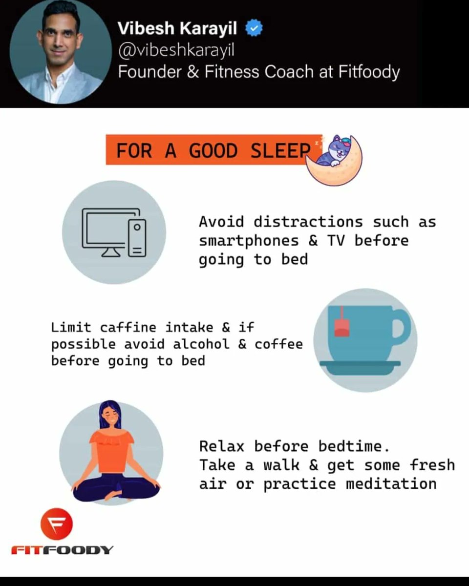 vibeshkarayil's tweet photo. Are you sleeping well?

#Sleep 🛌 serves as a foundation for optimal #health. Beyond the duration of sleep, the quality of sleep holds equal importance in determining its benefits.

Check out some practical tips below to incorporate into your daily life for a good night sleep. https://t.co/1H6ccSuPnj