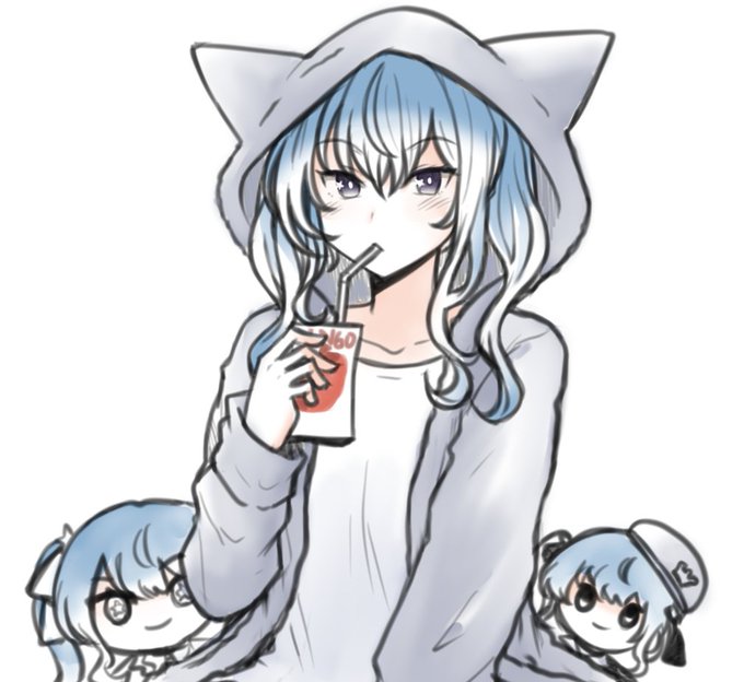 「blue hair drinking straw in mouth」 illustration images(Latest)