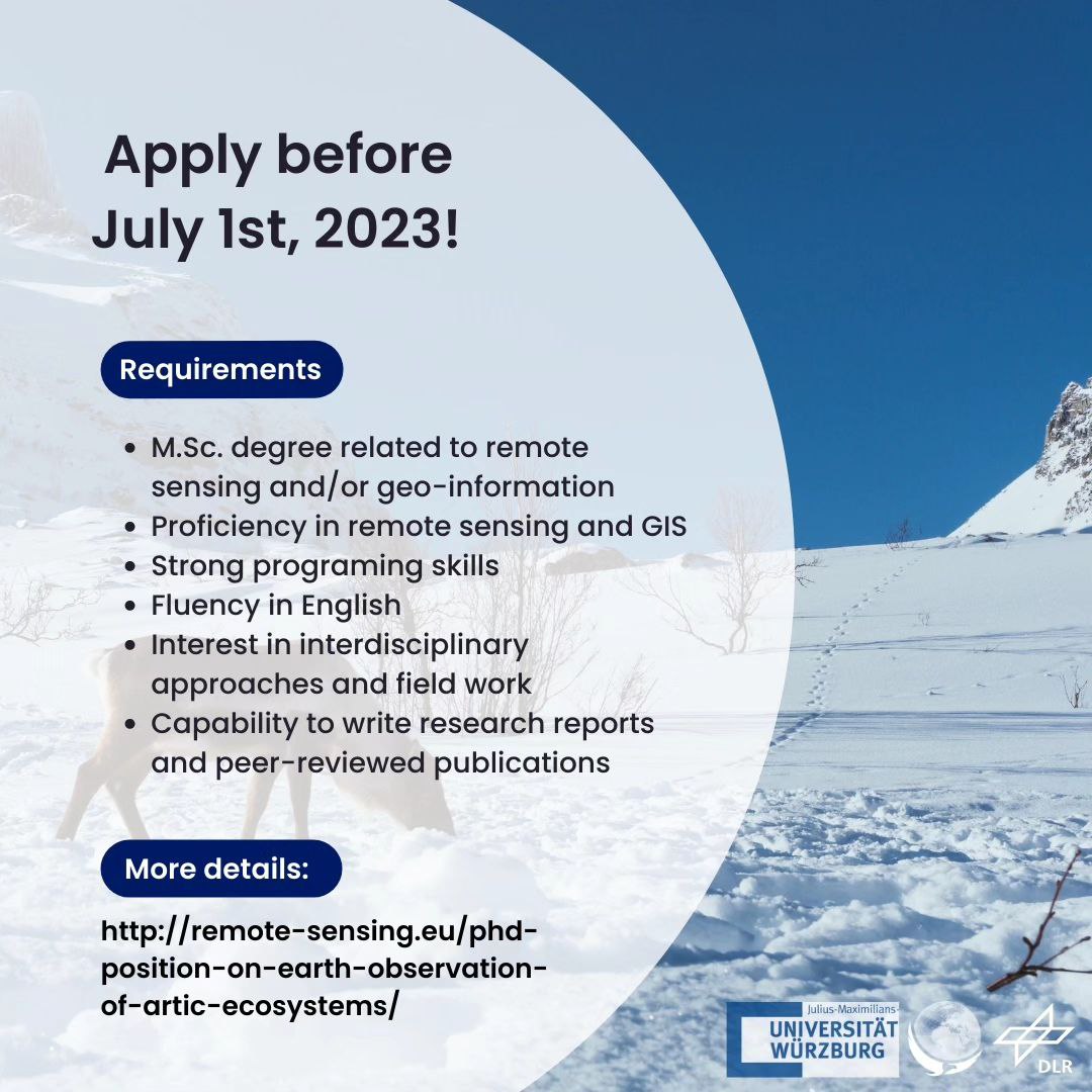 🛰️PHD POSITION🌍 We have an opportunity to study #Artic ecosystem dynamics using #EarthObservation + field trips in Svalbard. Don't miss the chance, apply now! #PhDStudent #jobsearch #geospatial #remotesensing #eojobs #articresearch remote-sensing.org/phd-position-o…