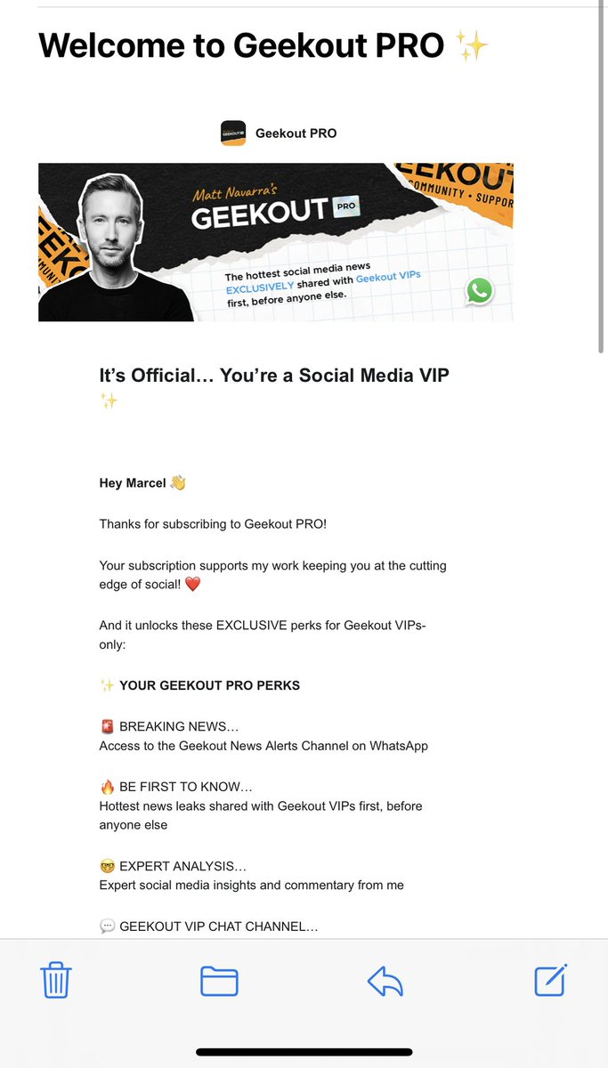 marcelplaylive's tweet image. Congratulations @MattNavarra on the launch of Geekout PRO! 🚀 This is a game-changer for all social media professionals. The exclusive perks, expert analysis, and the promise of staying ahead of the curve are just phenomenal! Looking forward to seeing this community thrive.