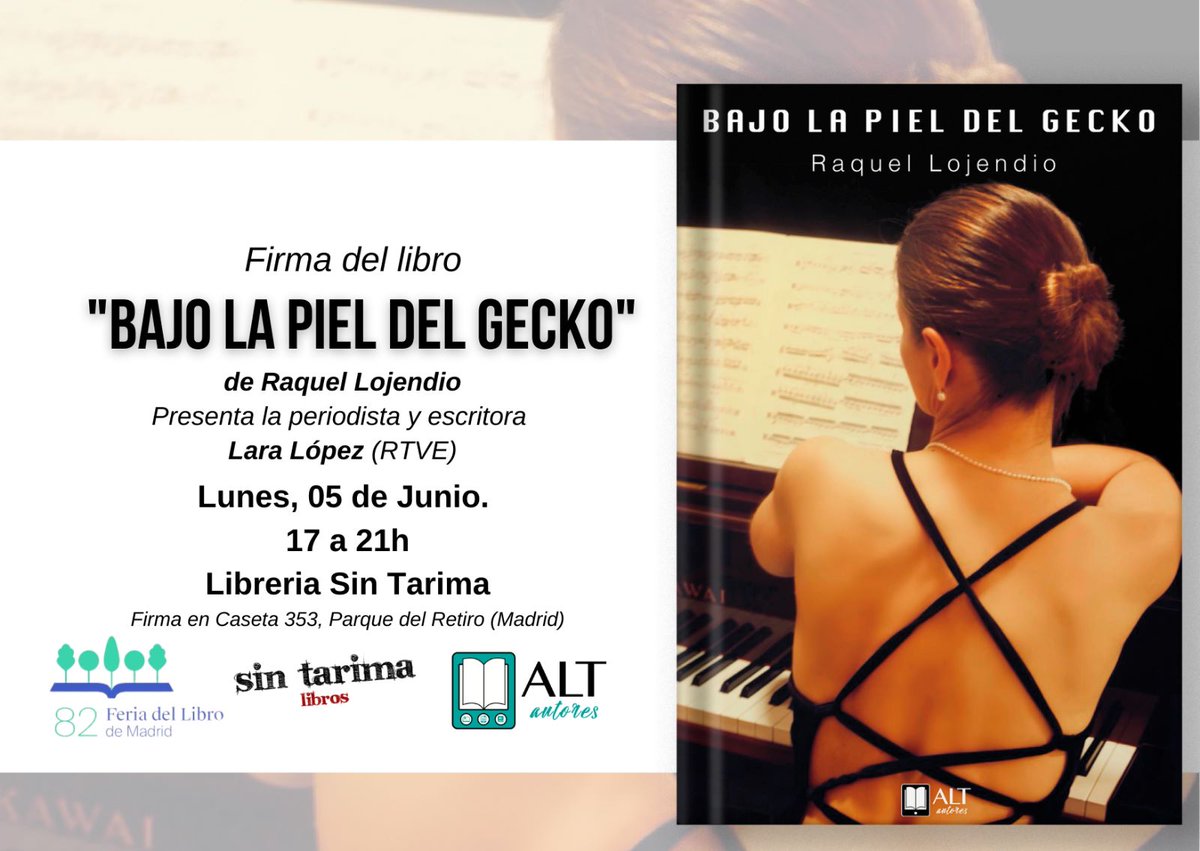ALTautores's tweet photo. 📹Entrevista a Raquel Lojendio nuestra autora de 📚"Bajo la piel del Gecko"  @RaquelLojendio
Que estará nuevamente en la #82feriadellibrodemadrid en la caseta 353 @sintarima
La cita:
🔸5 de junio
🔸17 a 21h
🤗¡Os esperamos! https://t.co/203bouECAj