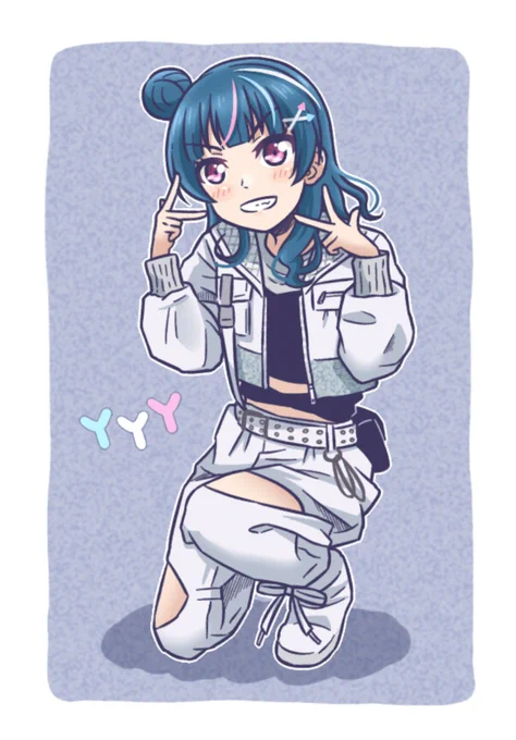 あいきゃんポーズ(引用RT参照)のヨハちゃん描きました この衣装カッコ可愛くてすこ   明日の #バブ卒NMB もファイト～～～!! #lovelive #Aqours #津島善子