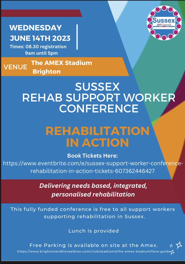 GdulaPawel's tweet photo. Don't forget It is coming!📢📢📢
Sussex #RehabSupportWorker conference. #rehabsupportworkers @AHPSussex #SupportWorkers #AHPSupportWorkers
Please share the car journey if you can😀 #green #GreenAHP https://t.co/l9dsGQ2VHI
