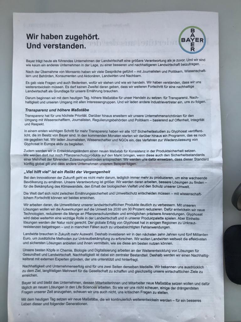 @carlahoinkes @Syngenta Inserat von #Bayer #Monsanto #Glyphosat #Pestizide - erschienen am 22. Juni 2019 in der @NZZ #huerehüüchlerverdammti