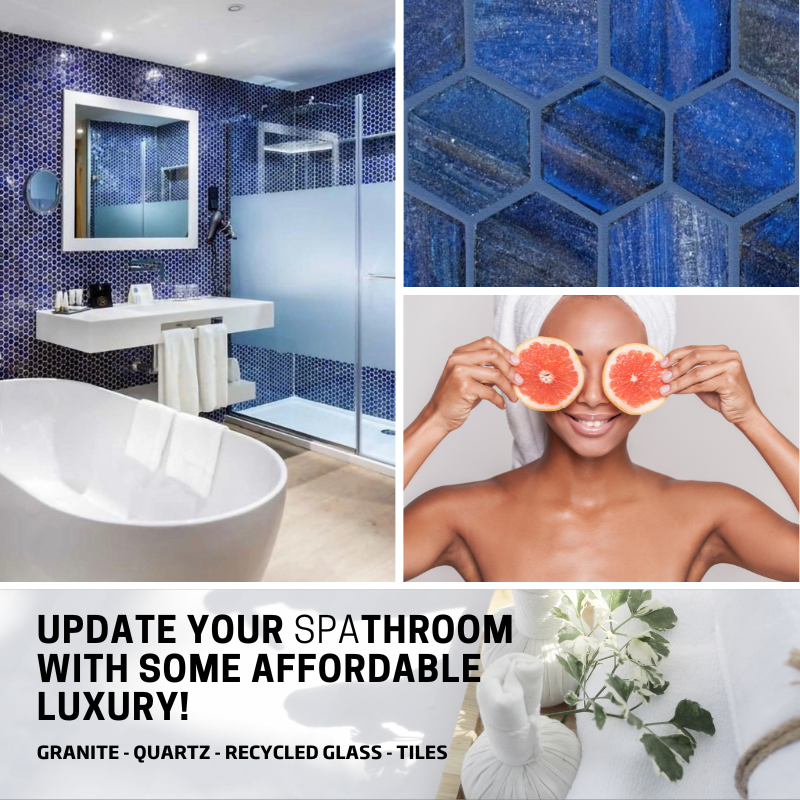 We can remodel your bathroom or ensuite at an affordable cost with new fixtures and finishes. Saving time and money but adding luxury with our beautiful materials, such as etherium® By E-Stone surfaces and glass mosaic tiles. #bathroom #remodel #makeover #bath #shower #mosaic