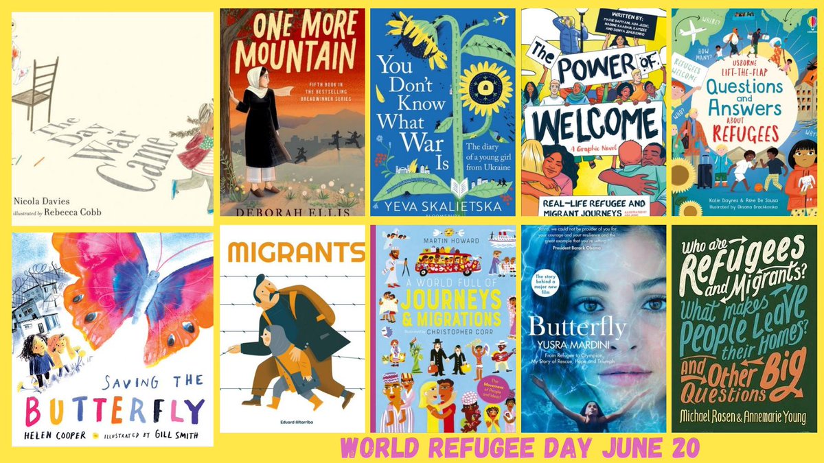 📚♥️#BooklistsinJune - 4. World Refugee Day - June 20th ~ 10 titles from EY-KS5 to add to school & classroom libraries that offer a glimpse into something many people have never experienced but that more and more people have! (creator credits) ♥️📚#InclusiveBooks #DiverseBooks