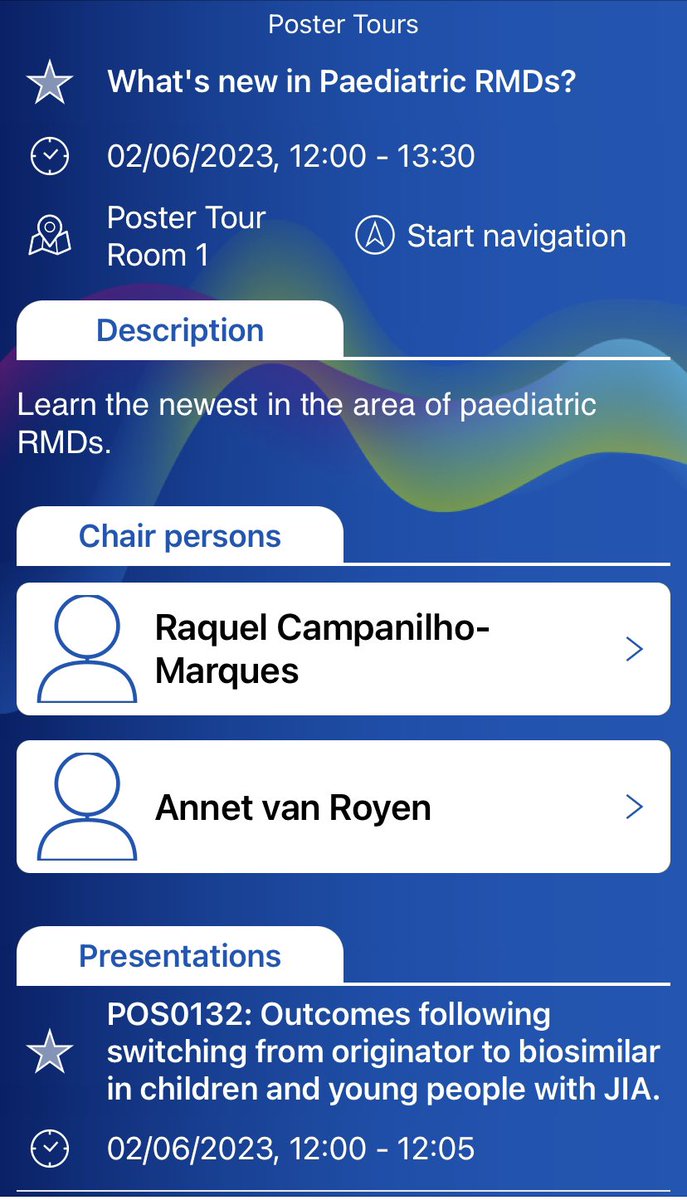 🚨Don’t forget - the post tour starts at 12:00 (CEST) 

👩‍🏫 “Outcomes following switching from originator to biosimilar in children and young people with JIA”

📍Poster tour room 1 

Details in the #EULAR2023 app 👇👇👇👇