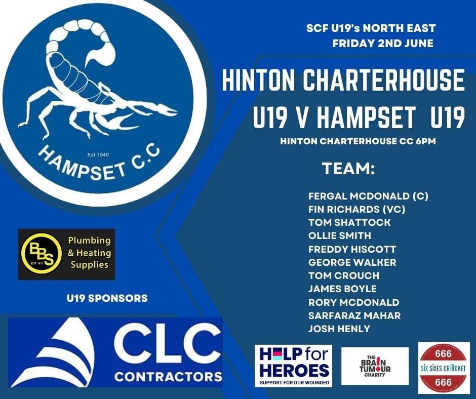 Hampset Cricket Club (@hampsetcc) on Twitter photo First match for U19's in the <a href="/SomCricketFDN/">Somerset Cricket Foundation 🏏</a> Vitality U19 Club T20 this evening away to <a href="/HintonCCC/">Hinton Charterhouse CC</a> 6pm start
Thanks to our team sponsors CLC Contractors <a href="/bbsplumbing/">BBS Plumbers</a> <a href="/SixSixesCricket/">SixSixesCricket</a> <a href="/HelpforHeroes/">Help for Heroes</a> <a href="/BrainTumourOrg/">The Brain Tumour Charity</a> & all the individuals who took part in the sponsorship fundraiser First match for U19's in the <a href="/SomCricketFDN/">Somerset Cricket Foundation 🏏</a> Vitality U19 Club T20 this evening away to <a href="/HintonCCC/">Hinton Charterhouse CC</a> 6pm start
Thanks to our team sponsors CLC Contractors <a href="/bbsplumbing/">BBS Plumbers</a> <a href="/SixSixesCricket/">SixSixesCricket</a> <a href="/HelpforHeroes/">Help for Heroes</a> <a href="/BrainTumourOrg/">The Brain Tumour Charity</a> & all the individuals who took part in the sponsorship fundraiser