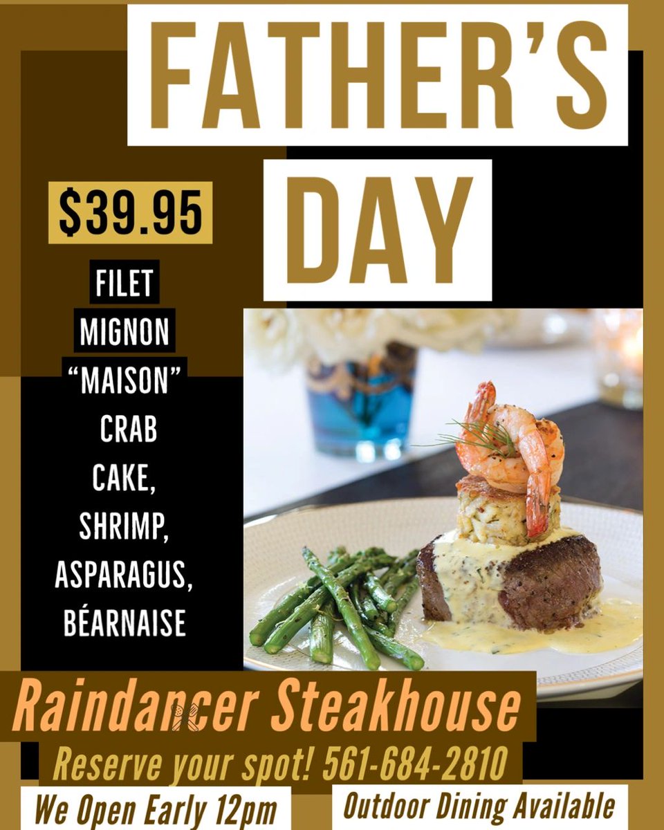 Grill up some love this Father's Day! Book your table now: (561) 684-2810. #RaindancerSteakhouse #steakhouse #steak #WestPalmBeachFlorida #WestPalmBeachFL #WestPalmBeach #FathersDay