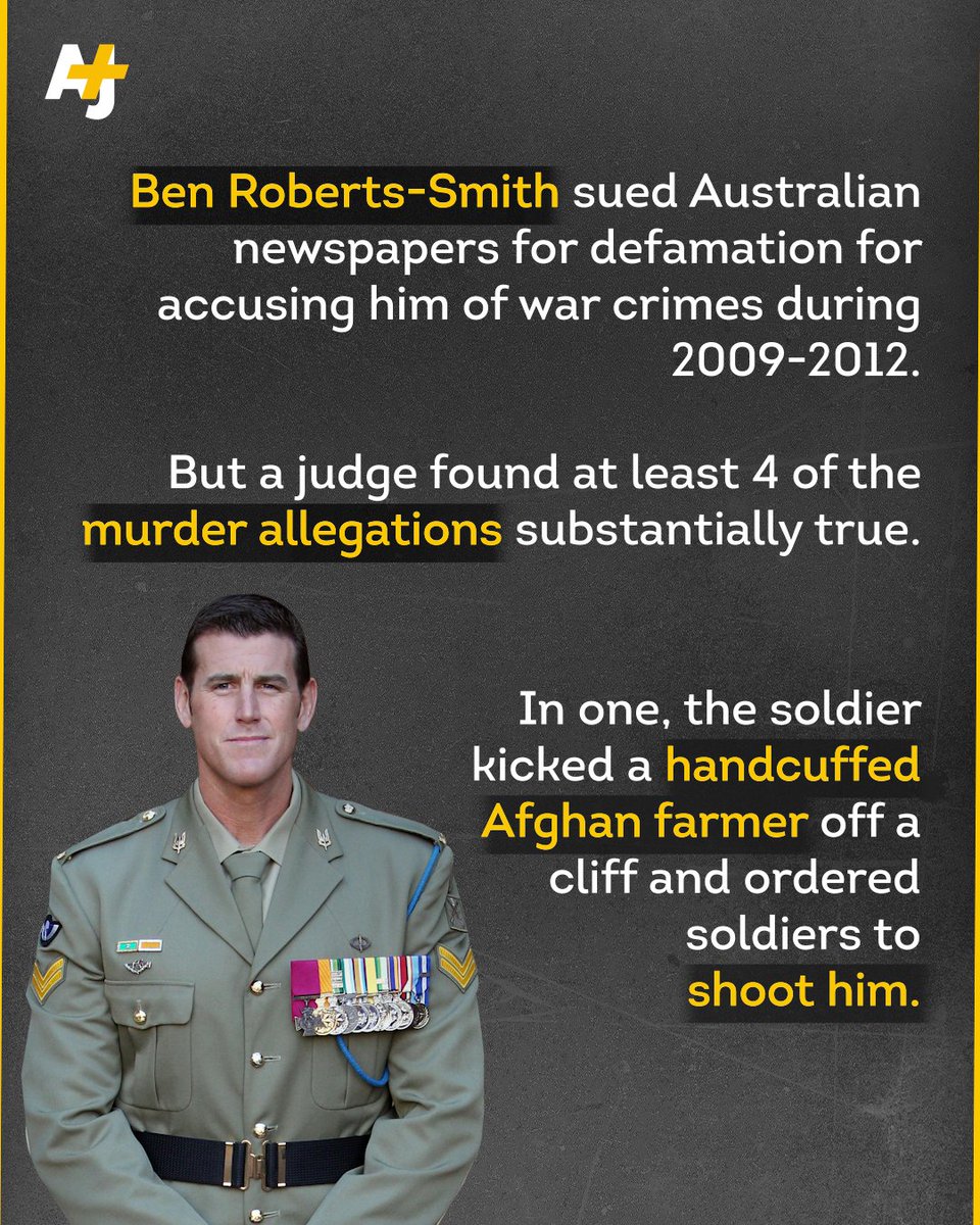 ajplus's tweet photo. Australia’s most decorated living soldier lost a defamation case against three newspapers accusing him of war crimes and killing civilians in Afghanistan.

Ben Roberts-Smith was given Australia’s highest military honor for his actions in Afghanistan. https://t.co/X8GCjuTcJH
