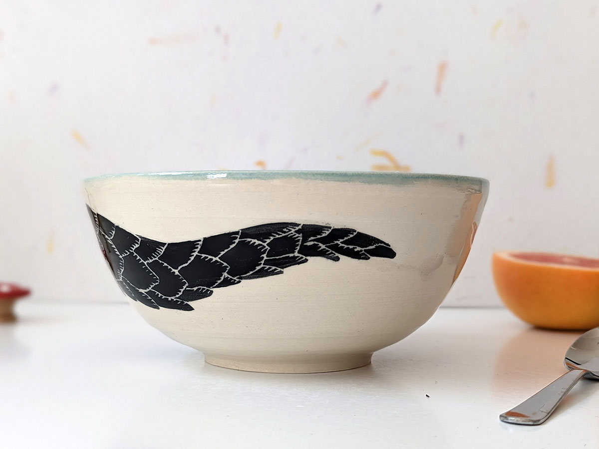 A large bowl, illustrated with a pangolin ♥